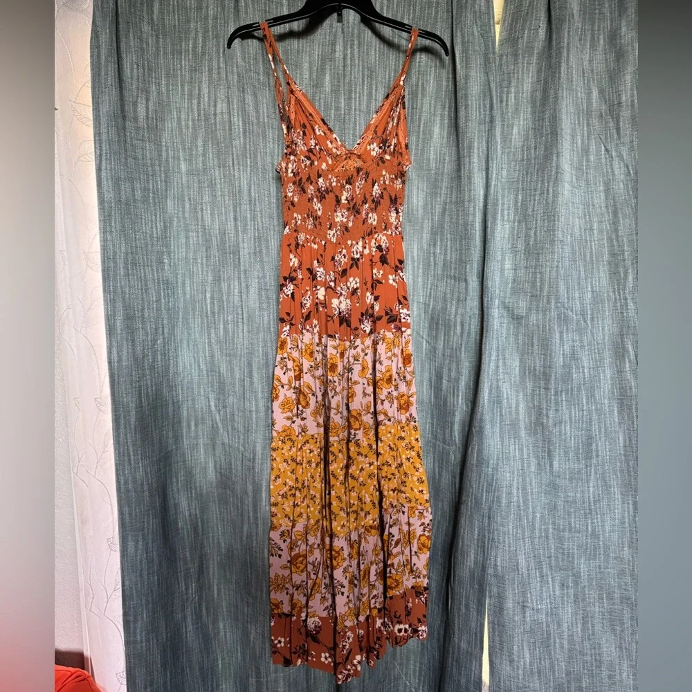 Angie Tiered Floral Maxi Dress in Rust, Pink & Mustard - Picture 3 of 3